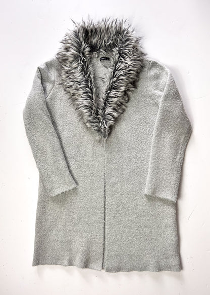 Faux Fur Grey Cardigan With Detachable Faux Fur Collar - UK 10