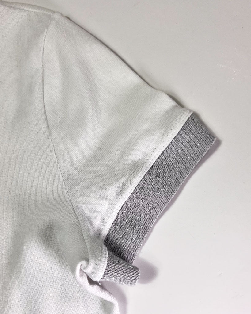 Y2K Sequin Collar White T-Shirt - Small