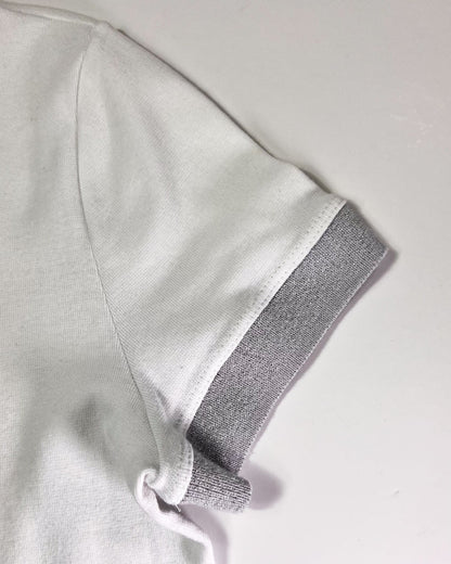 Y2K Sequin Collar White T-Shirt - Small