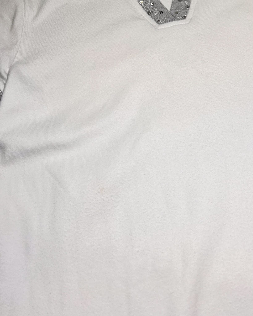 Y2K Sequin Collar White T-Shirt - Small