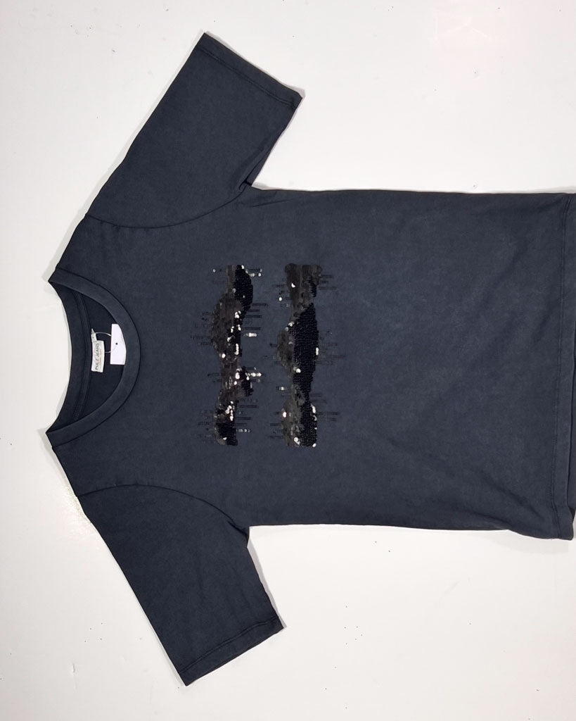 Sequin Skyline Black T-Shirt -Small