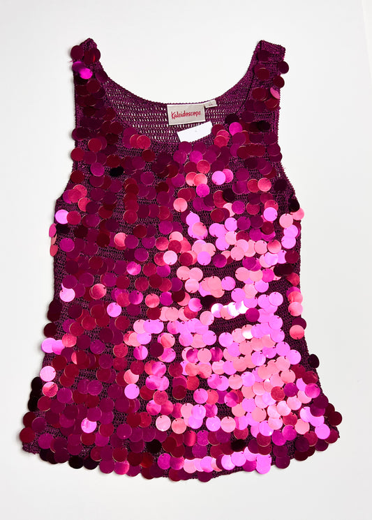 Pink Sequin Knit Tank Top