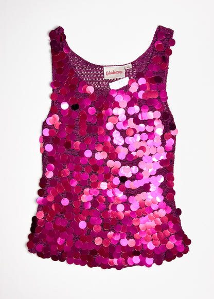 Pink Sequin Knit Tank Top