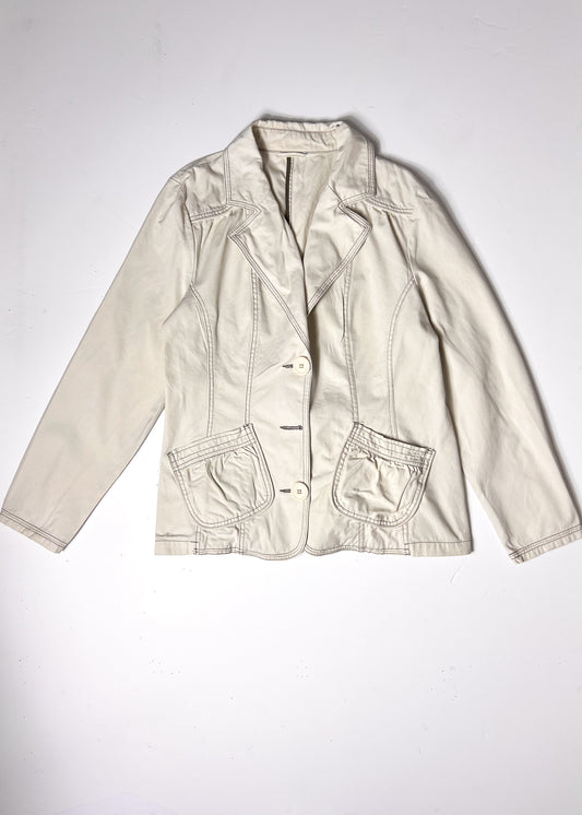 Y2K Front Pocket Cream Over Stitch Blazer Jacket - Large