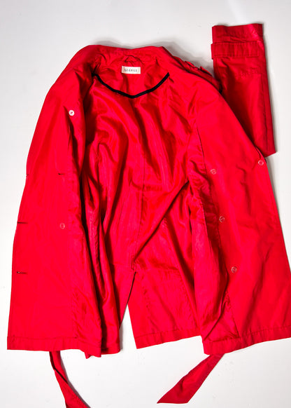 Y2K Red Belted Trench Coat with Statement Buttons - Large