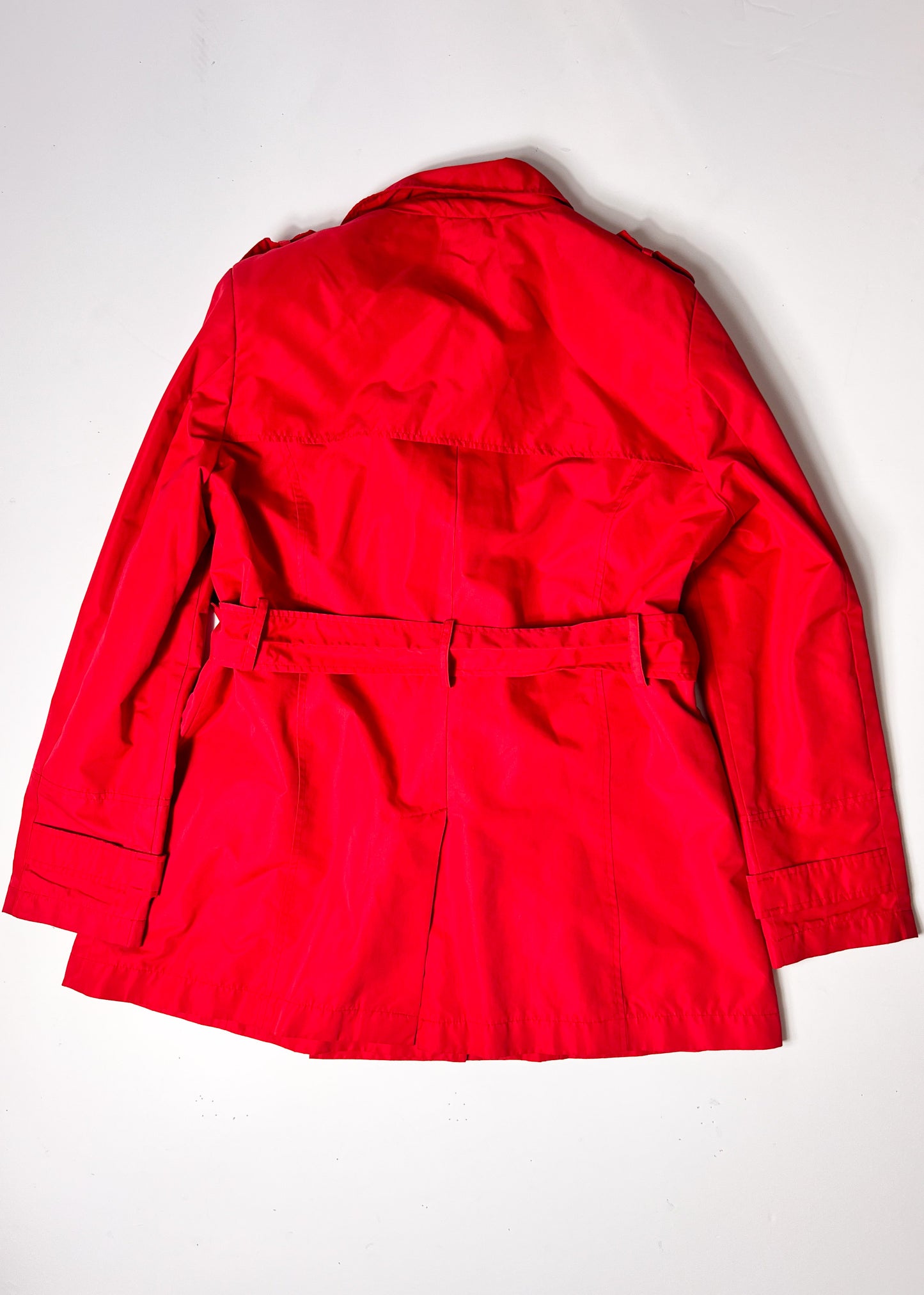 Y2K Red Belted Trench Coat with Statement Buttons - Large