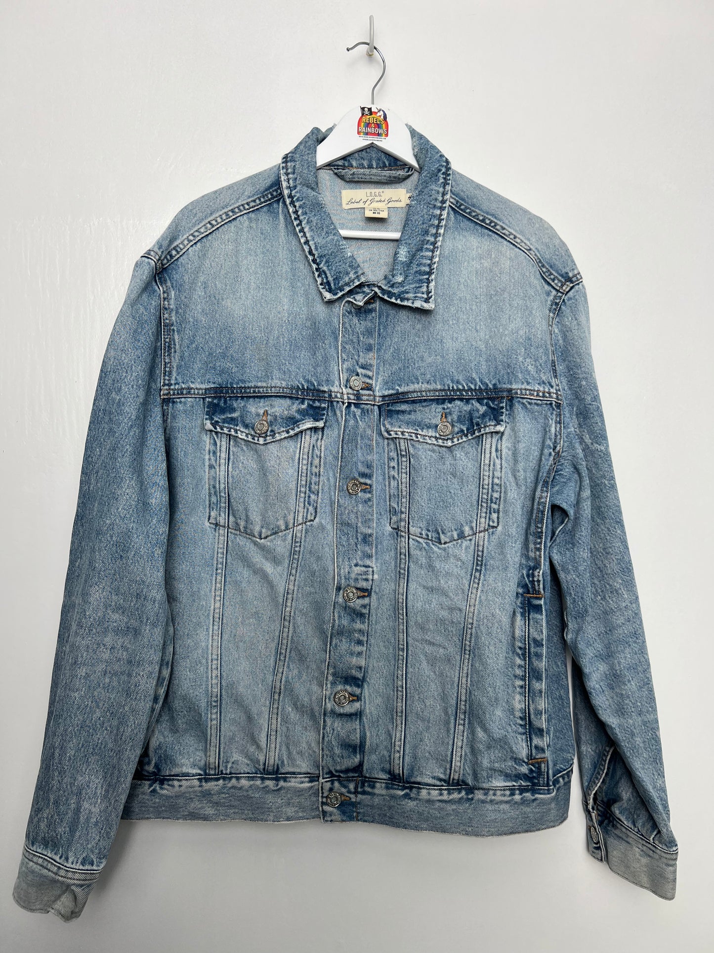 H&M Mottled Light Blue Denim Trucker Jacket - X Large