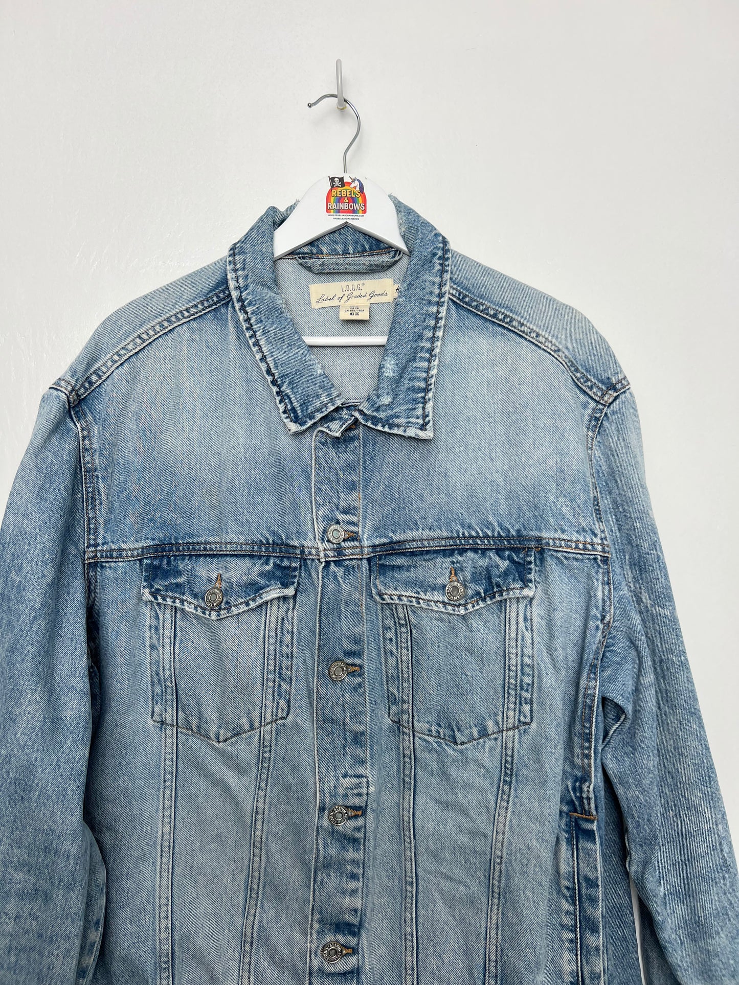 H&M Mottled Light Blue Denim Trucker Jacket - X Large