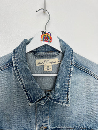 H&M Mottled Light Blue Denim Trucker Jacket - X Large