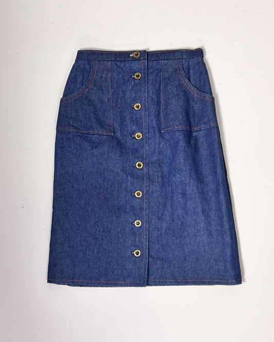 A Line Dark Blue Denim Midi Skirt - UK12