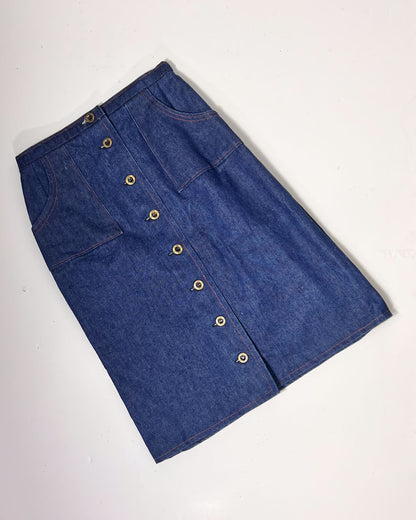 A Line Dark Blue Denim Midi Skirt - UK12