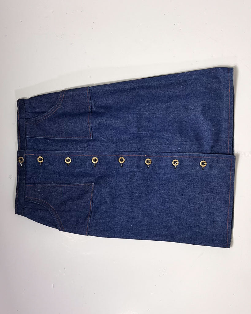 A Line Dark Blue Denim Midi Skirt - UK12