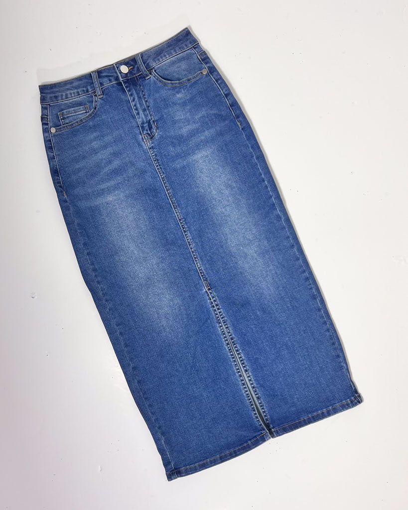 Friends Like These Pencil Denim Maxi Skirt - UK8