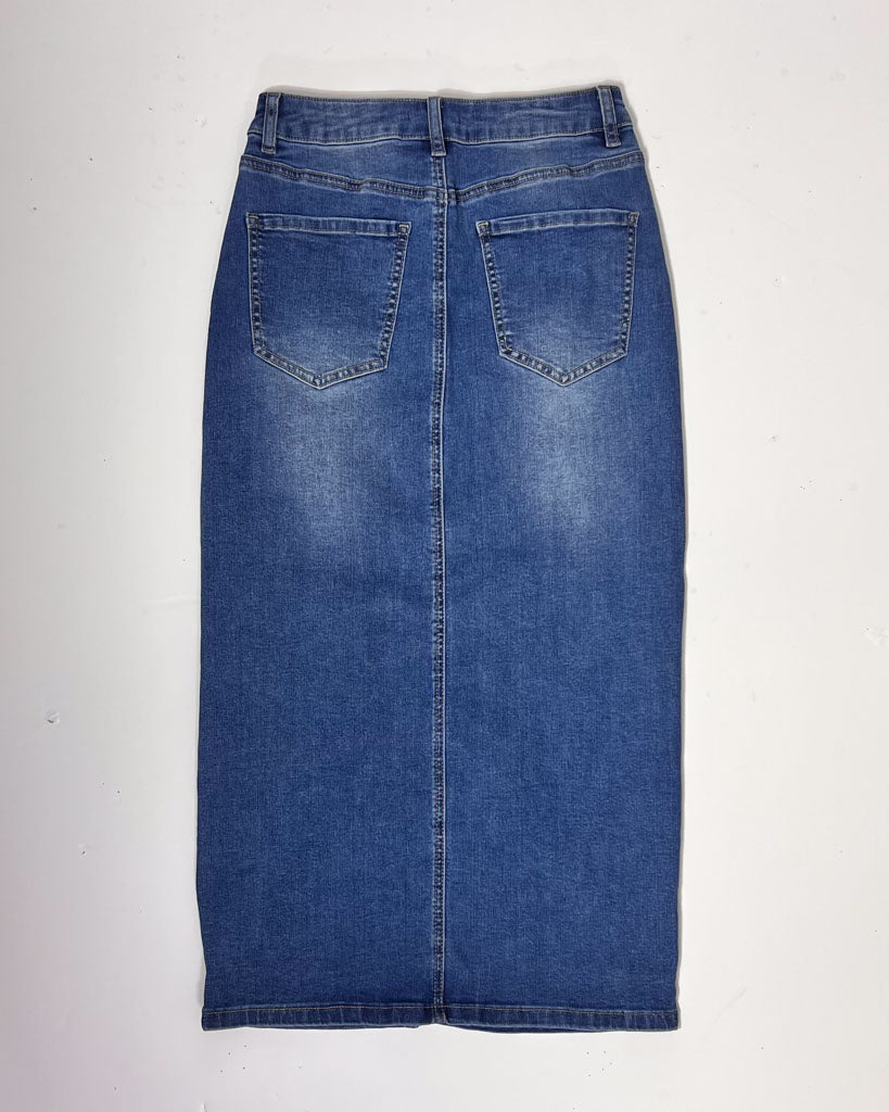 Friends Like These Pencil Denim Maxi Skirt - UK8