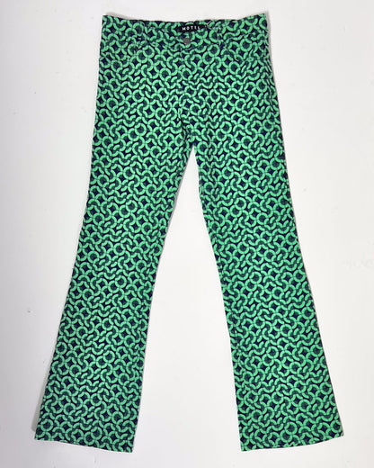 Motel Green Geometric Print Denim Flare Jeans - Small