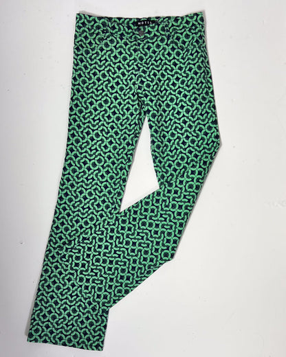 Motel Green Geometric Print Denim Flare Jeans - Small