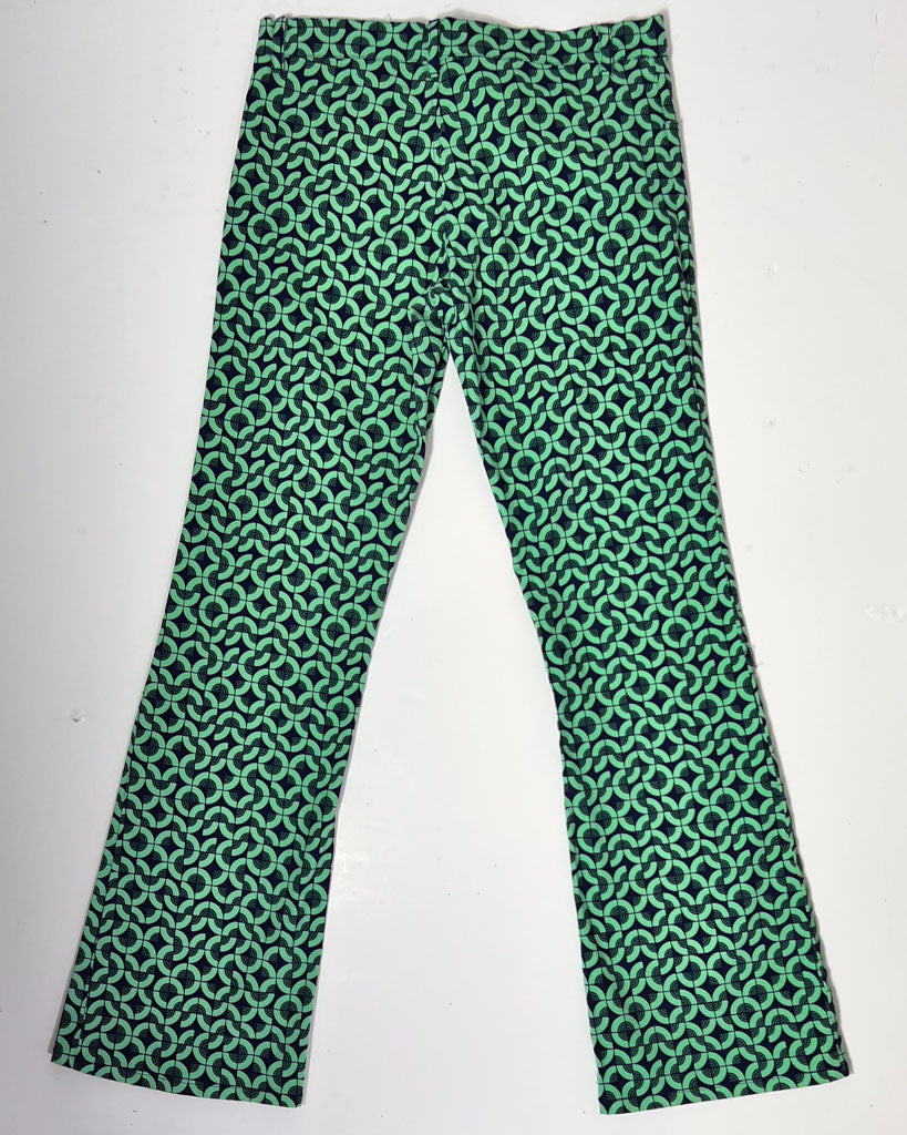 Motel Green Geometric Print Denim Flare Jeans - Small