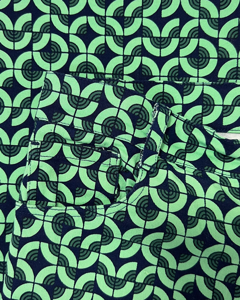 Motel Green Geometric Print Denim Flare Jeans - Small