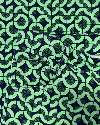 Motel Green Geometric Print Denim Flare Jeans - Small