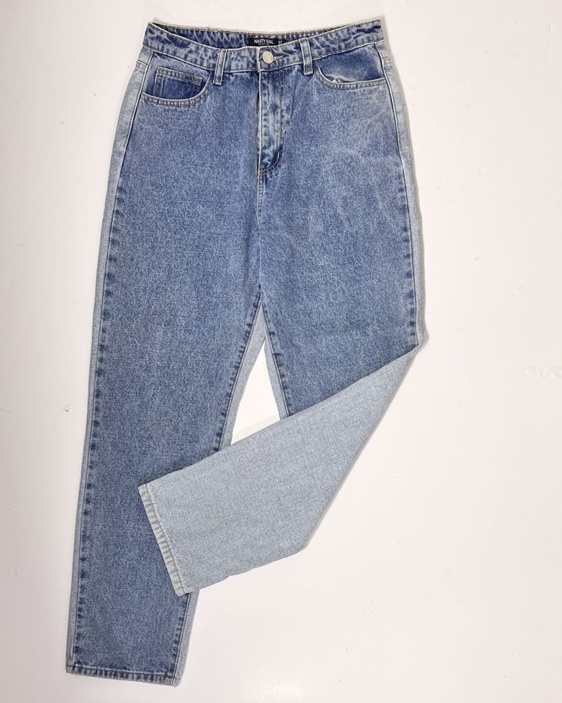 Nasty Gal 2 Tone Denim Mom Jeans - UK 12