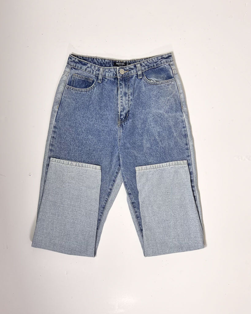Nasty Gal 2 Tone Denim Mom Jeans - UK 12