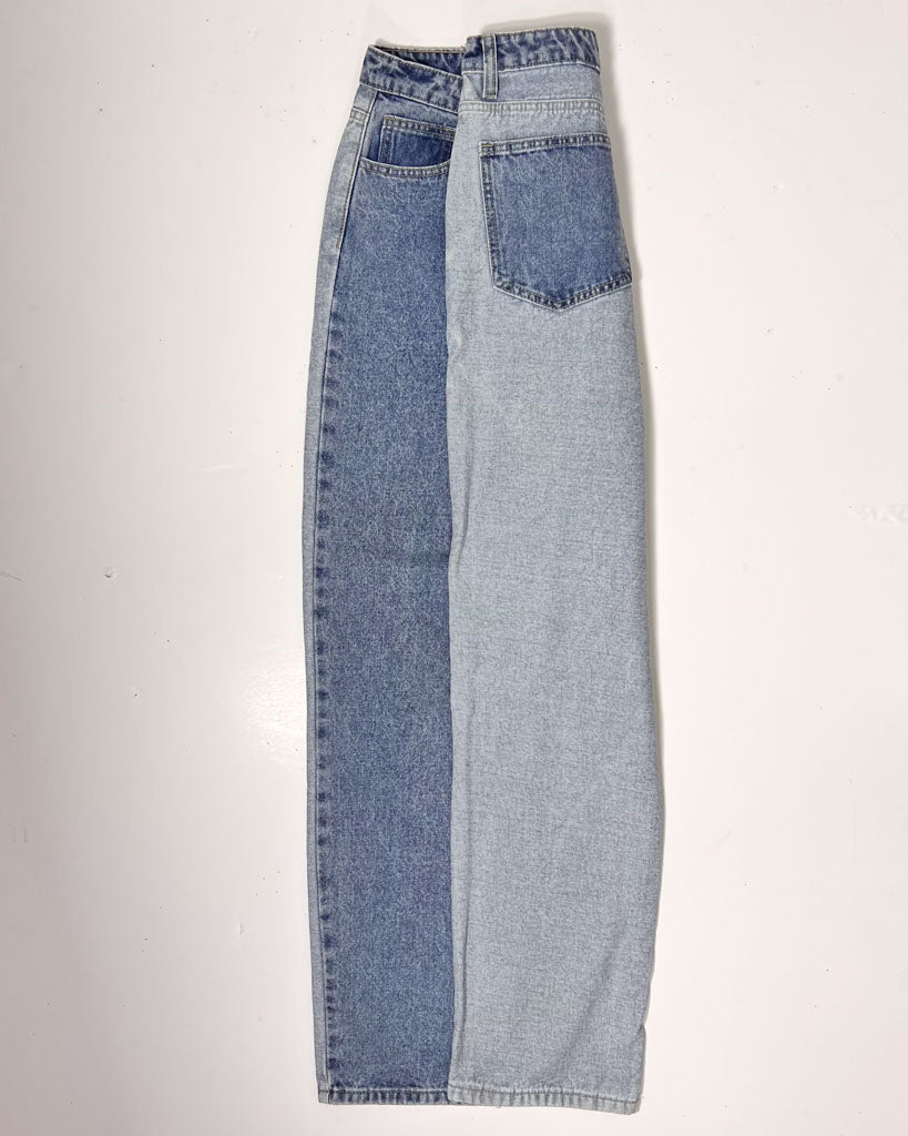 Nasty Gal 2 Tone Denim Mom Jeans - UK 12
