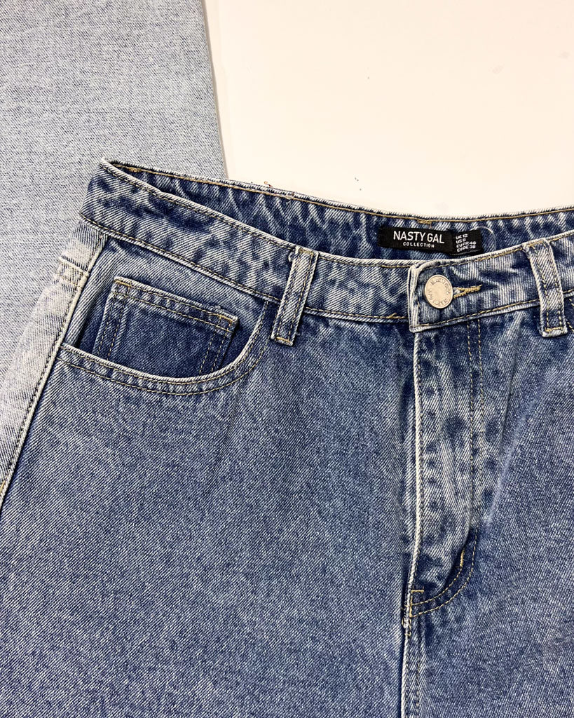 Nasty Gal 2 Tone Denim Mom Jeans - UK 12