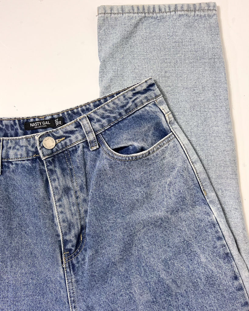Nasty Gal 2 Tone Denim Mom Jeans - UK 12