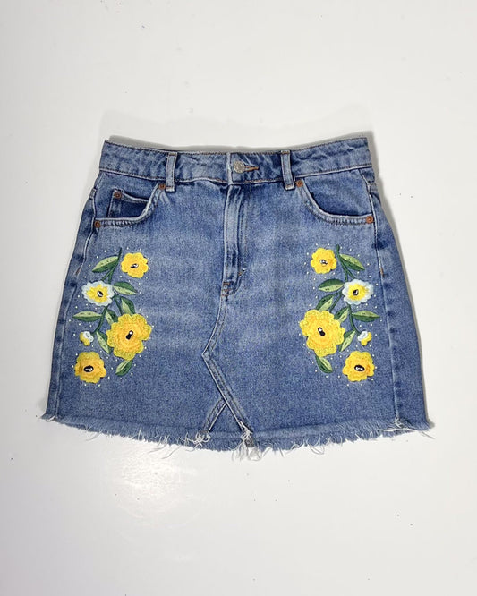 Topshop Moto Floral Denim Mini Skirt - UK8