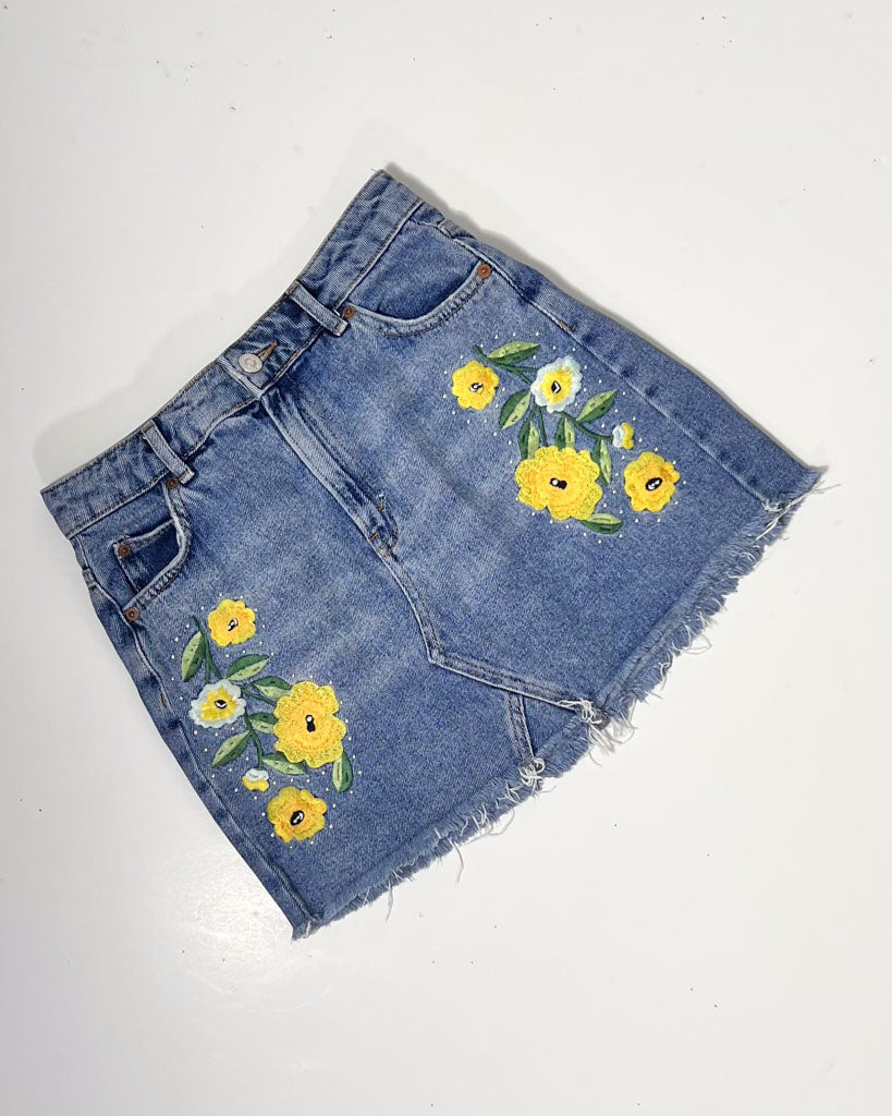 Topshop Moto Floral Denim Mini Skirt - UK8