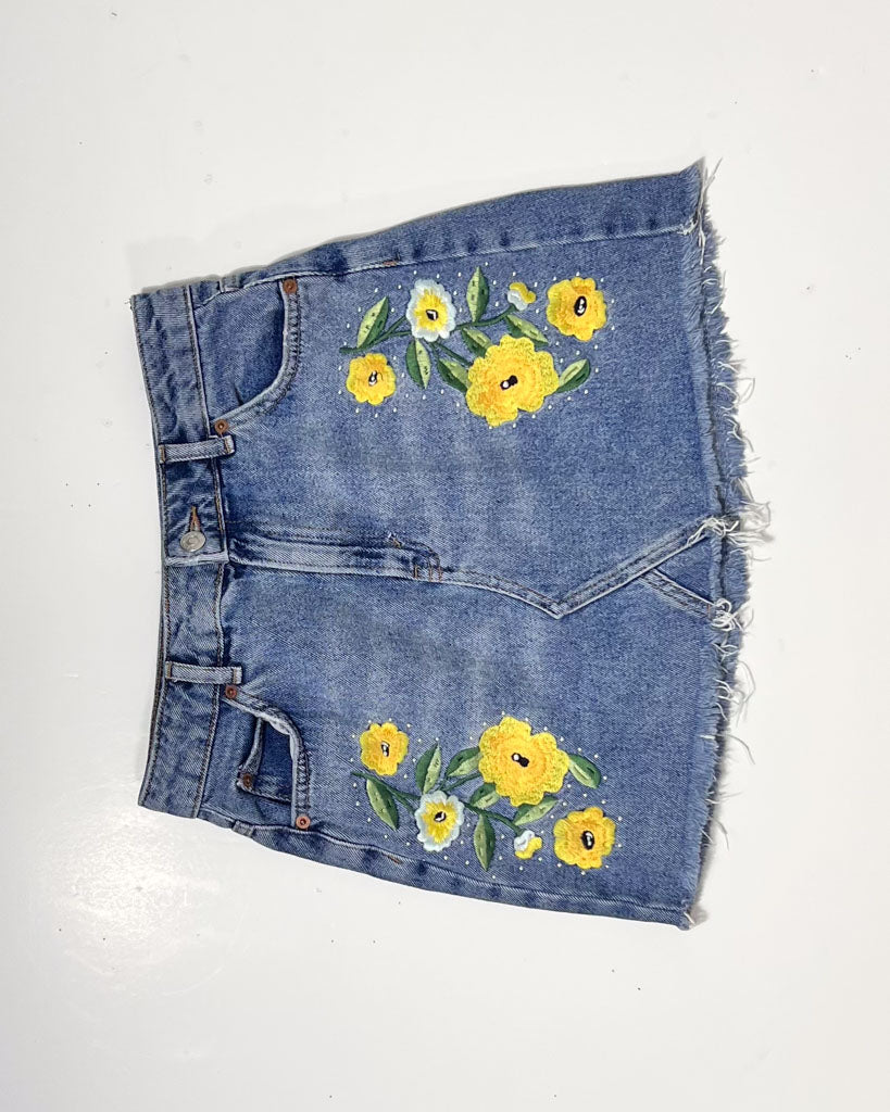 Topshop Moto Floral Denim Mini Skirt - UK8