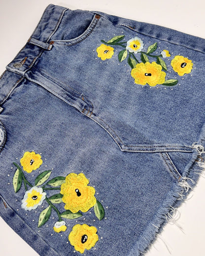 Topshop Moto Floral Denim Mini Skirt - UK8