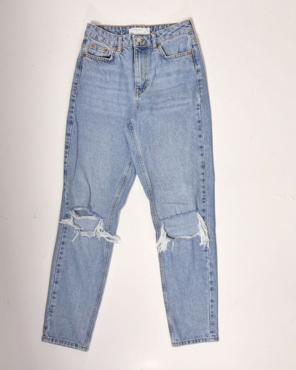 Topshop Ripped Knee Light Blue Denim Mom Jeans - UK 8