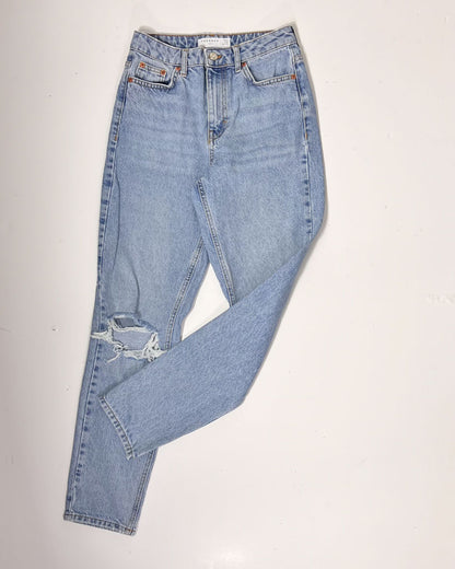 Topshop Ripped Knee Light Blue Denim Mom Jeans - UK 8