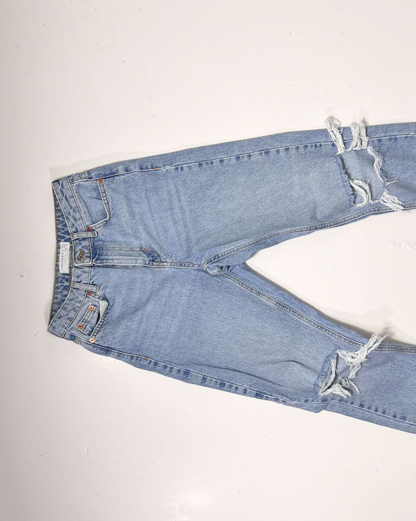 Topshop Ripped Knee Light Blue Denim Mom Jeans - UK 8