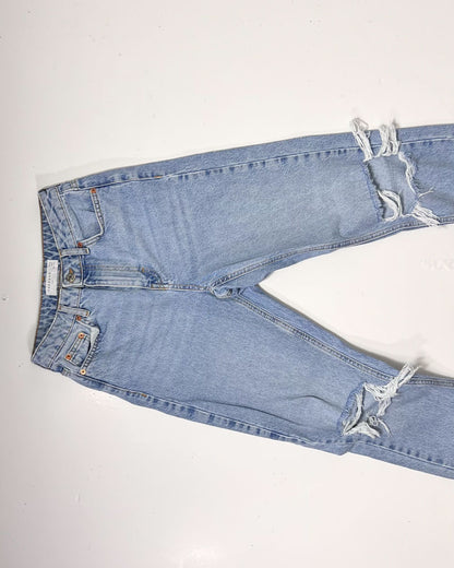 Topshop Ripped Knee Light Blue Denim Mom Jeans - UK 8