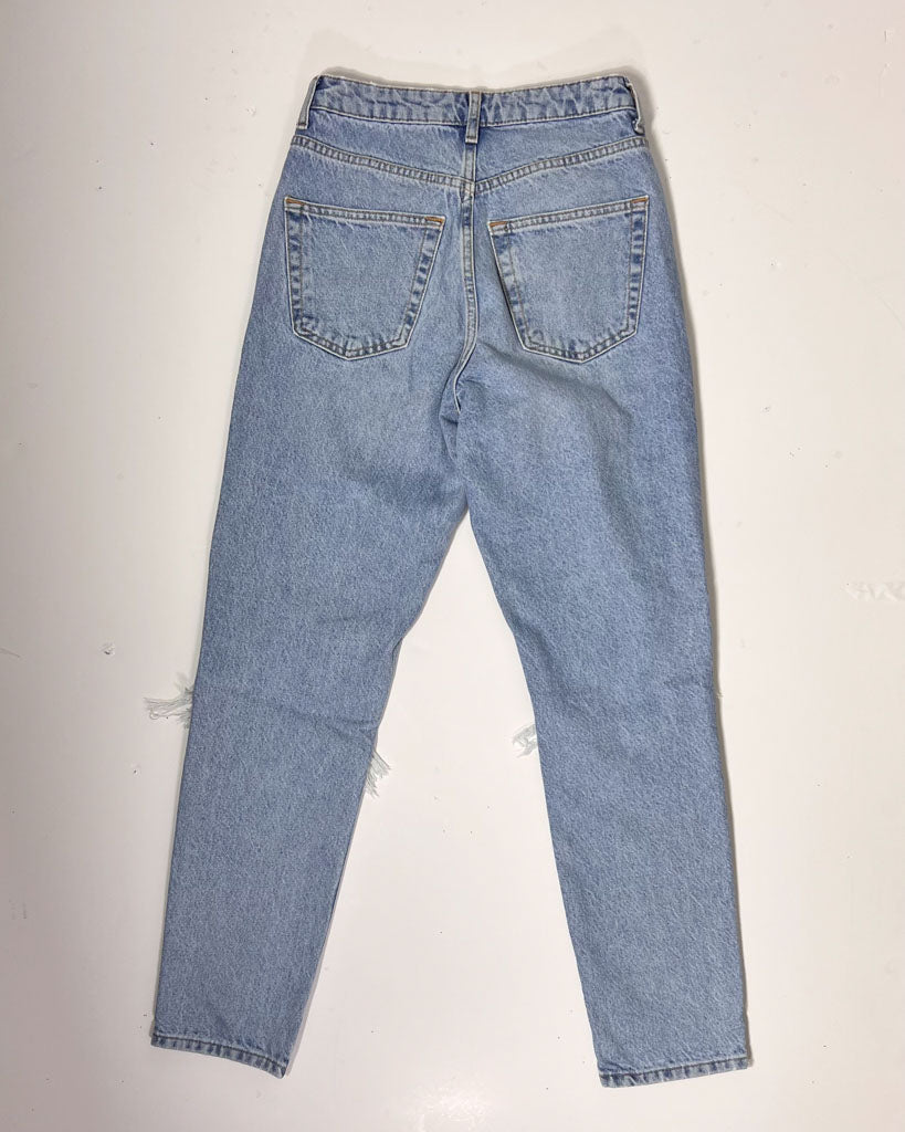 Topshop Ripped Knee Light Blue Denim Mom Jeans - UK 8