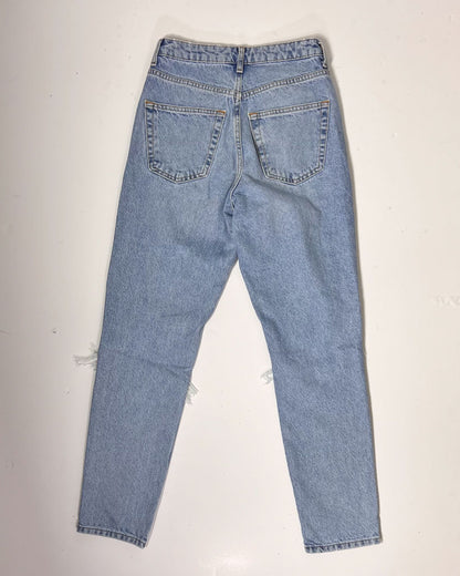Topshop Ripped Knee Light Blue Denim Mom Jeans - UK 8