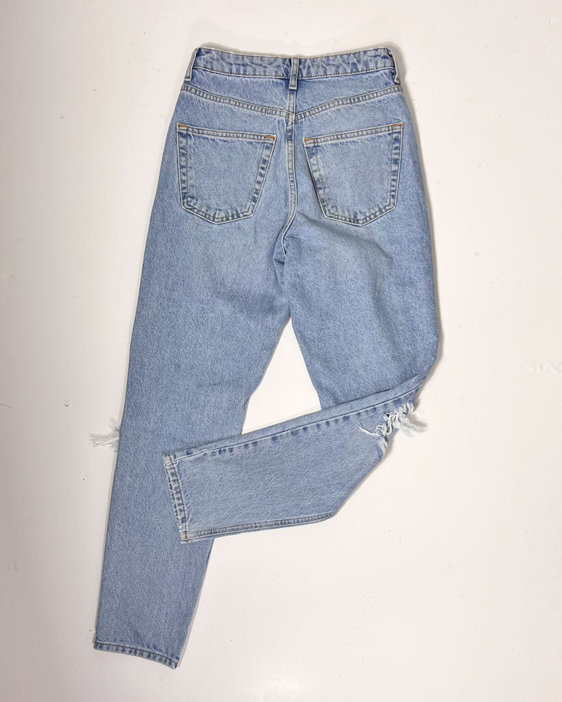 Topshop Ripped Knee Light Blue Denim Mom Jeans - UK 8