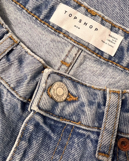 Topshop Ripped Knee Light Blue Denim Mom Jeans - UK 8