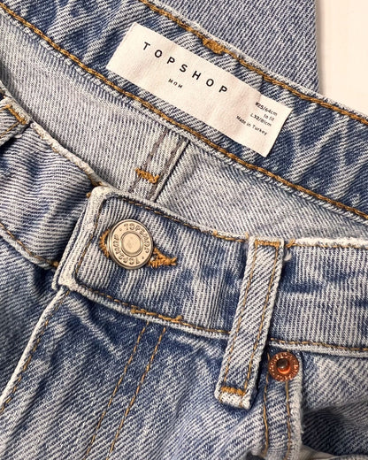 Topshop Ripped Knee Light Blue Denim Mom Jeans - UK 8