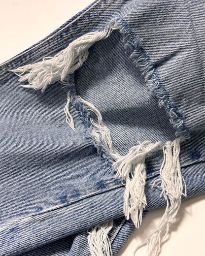 Topshop Ripped Knee Light Blue Denim Mom Jeans - UK 8