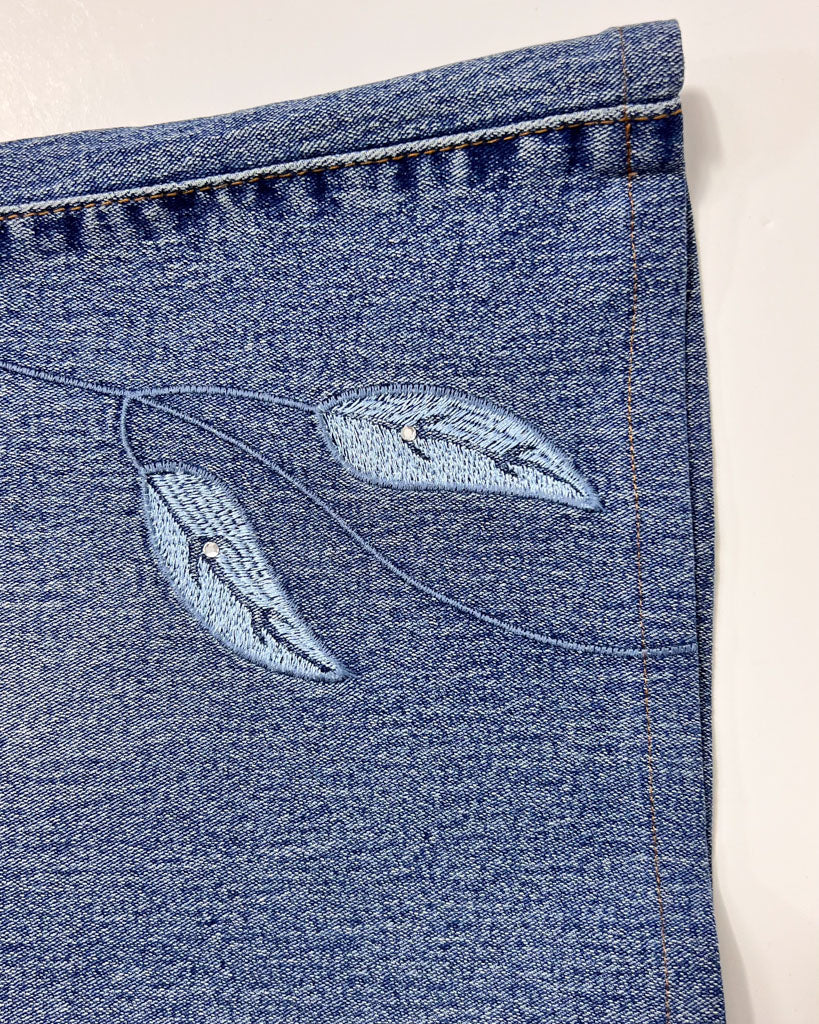 Y2K Denim Kick Flare Jeans with Leaf Embroidery - UK 10