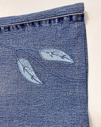 Y2K Denim Kick Flare Jeans with Leaf Embroidery - UK 10
