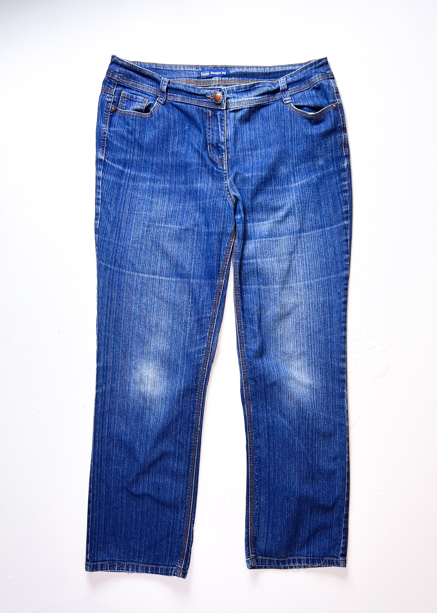 Y2K Mid Blue Denim Straight Jeans - UK 16