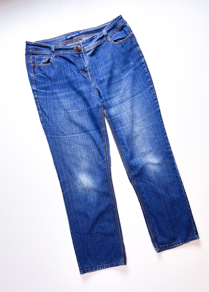 Y2K Mid Blue Denim Straight Jeans - UK 16