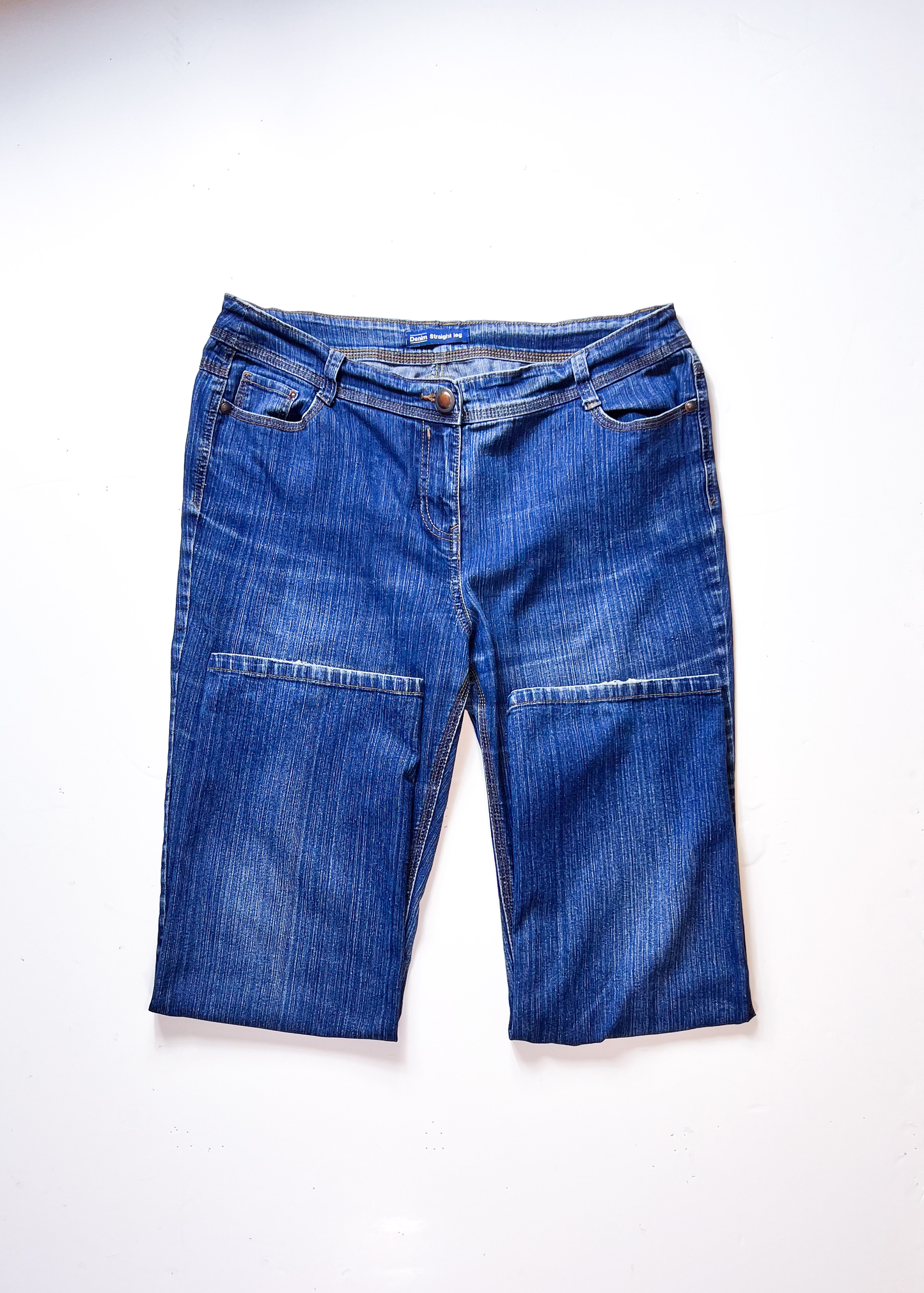 Y2K Mid Blue Denim Straight Jeans - UK 16