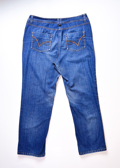 Y2K Mid Blue Denim Straight Jeans - UK 16