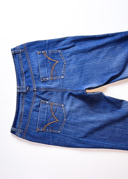 Y2K Mid Blue Denim Straight Jeans - UK 16