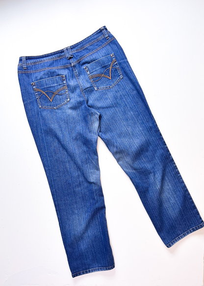 Y2K Mid Blue Denim Straight Jeans - UK 16